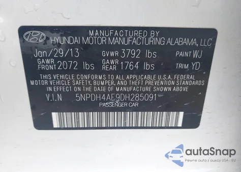 2013 Hyundai Elantra Gls from USA, damaged, VIN 5NPDH4AE9DH285091